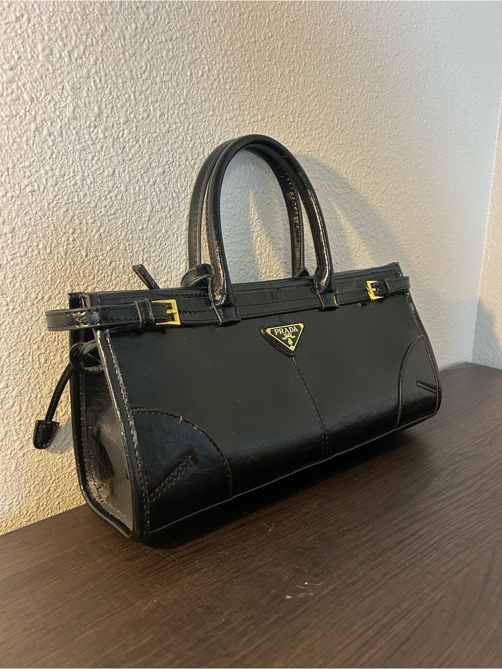 Prada Black Patent Leather Satchel with Gold Hardware - Picture 3 of 7